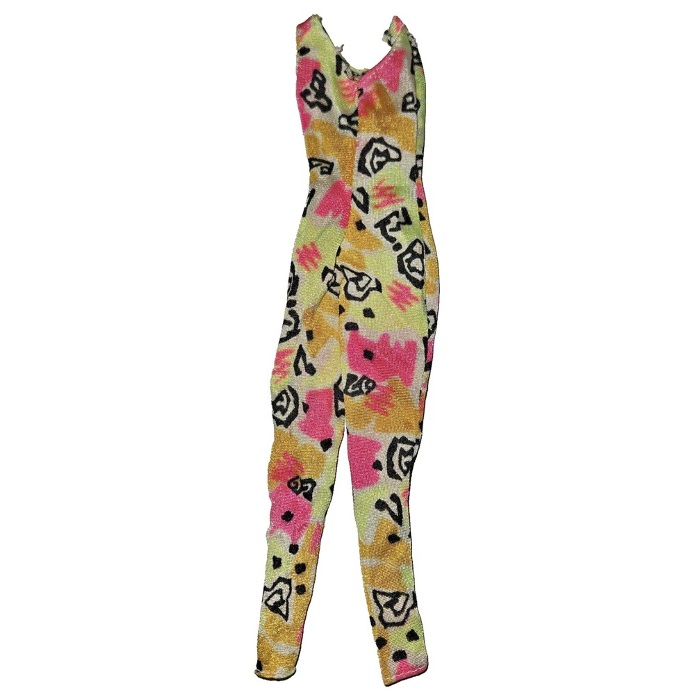Mattel Barbie 1 Piece Body Workout Leotard Suit Bright Yellow With Color Pattern